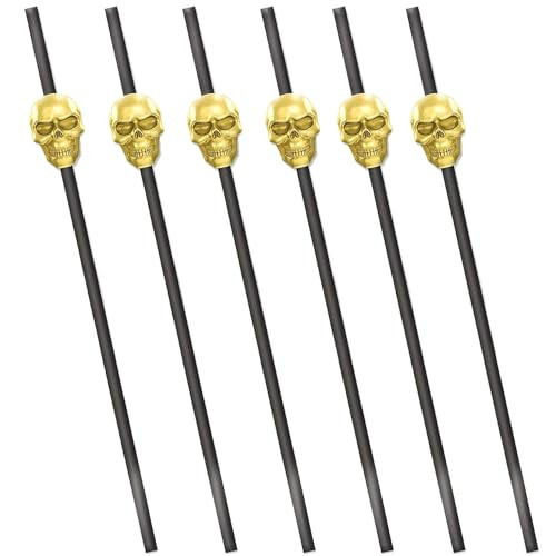 Skull Reusable Black and Gold Metallic Plastic Straws - 11" (Pack of 6) - Perfect for Halloween, Themed Parties & Eco-Friendly Celebrations | Amazon (US)