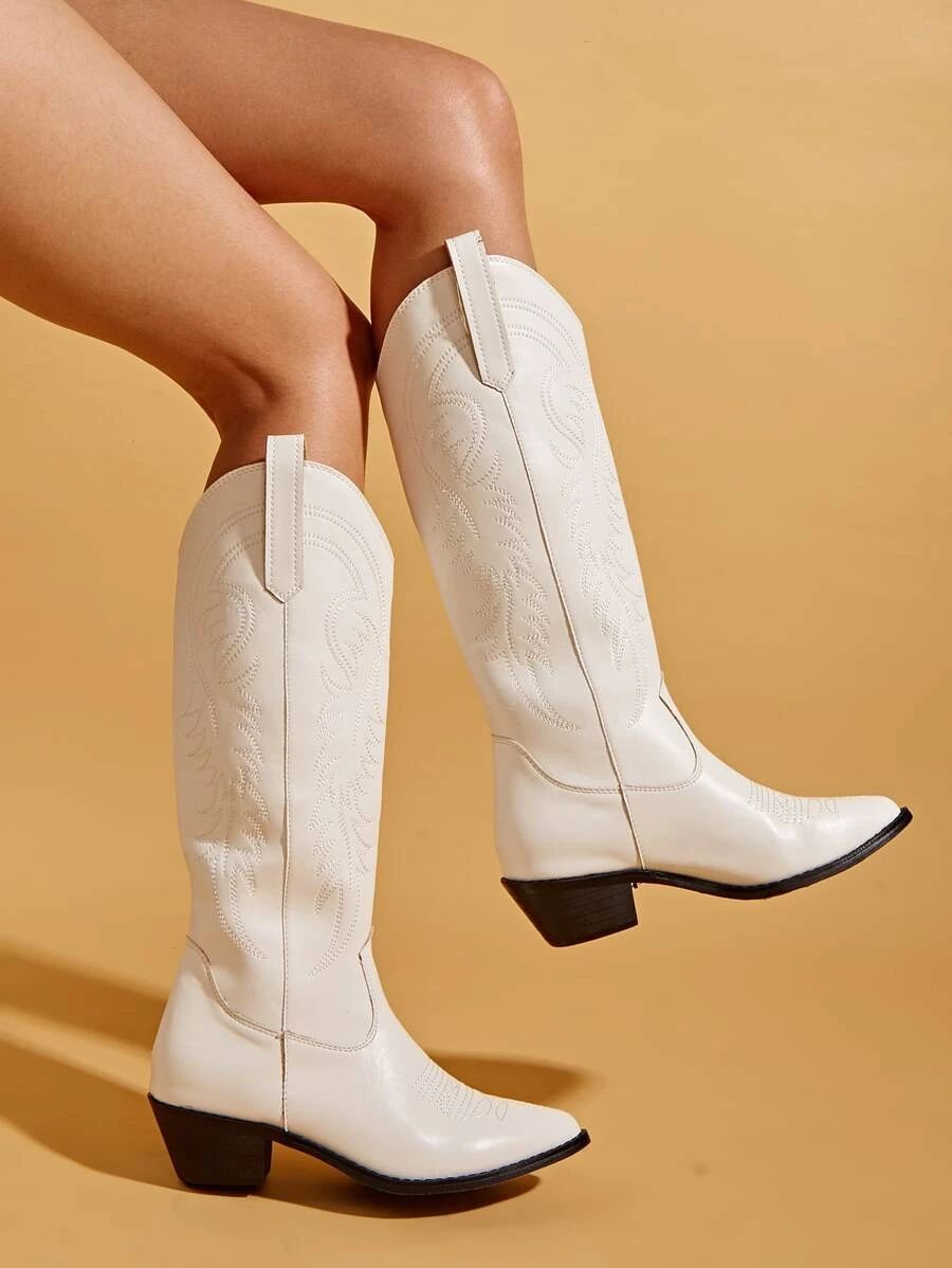 Minimalist Graphic Chunky Heeled Western Boots | SHEIN