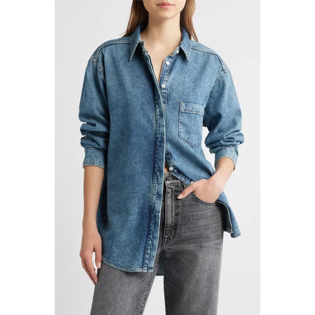 Good American Easy Denim Shirt in Indigo762 at Nordstrom, Size Large | Nordstrom