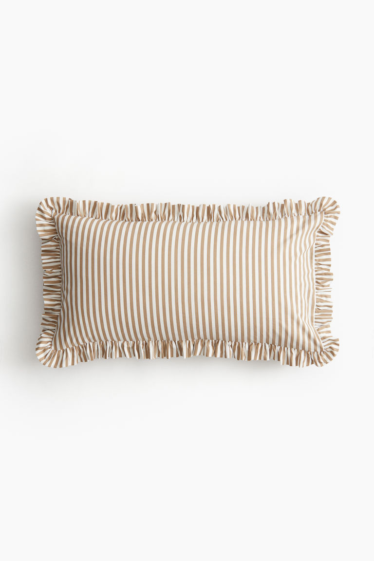 H & M - Ruffle-Trimmed Cotton Cushion Cover - Beige | H&M (US + CA)