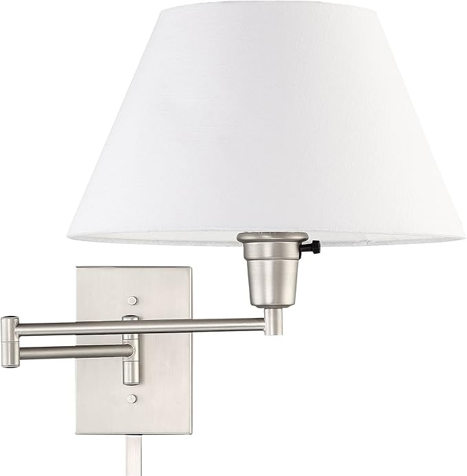 Kira Home Cambridge 15" Swing Arm Wall Lamp - Plug in/Wall Mount + White Fabric Shade, 150W 3-Way... | Amazon (US)