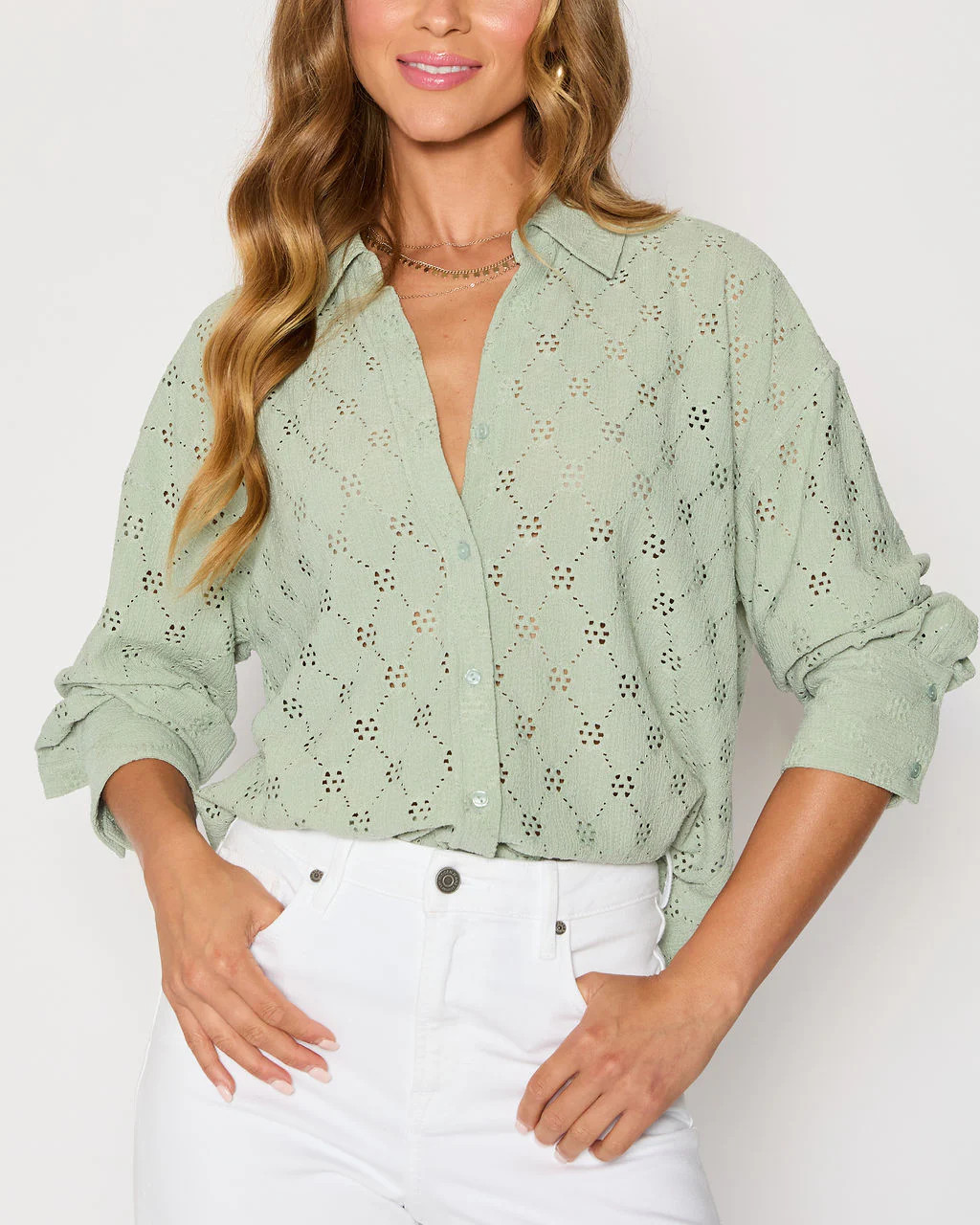 Amber Eyelet Button Down Top | VICI
