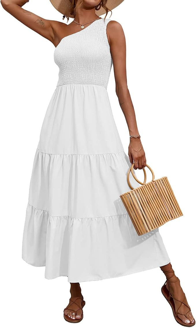 BTFBM Women One Shoulder Summer Dresses 2024 Sleeveless Casual High Waist Floral Flowy Beach Boho... | Amazon (US)