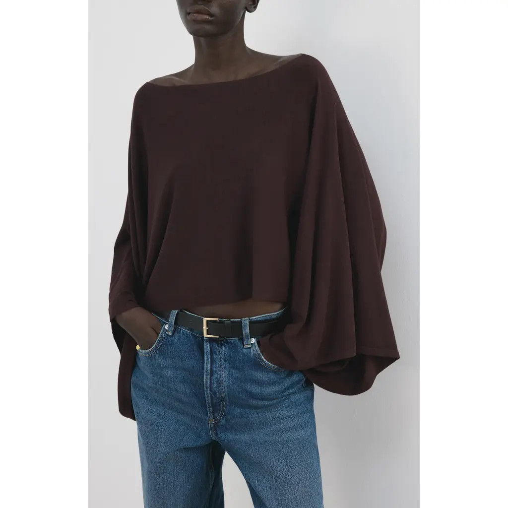 MANGO Cape Sleeve Crop Top in Wine at Nordstrom, Size Medium/large | Nordstrom