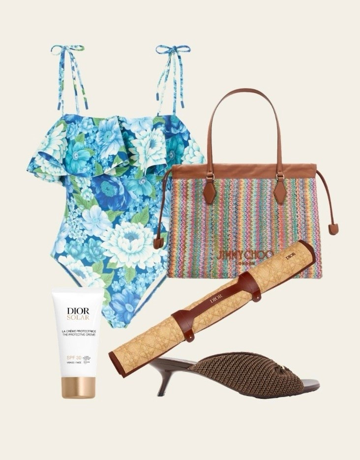 Luxury holiday wardrobe, poolside outfit, Euro summer style ☀️ swimsuit, luxury bag, raffia accessories and Dior skincare.

#LTKsummer #LTKtravel #LTKbeauty