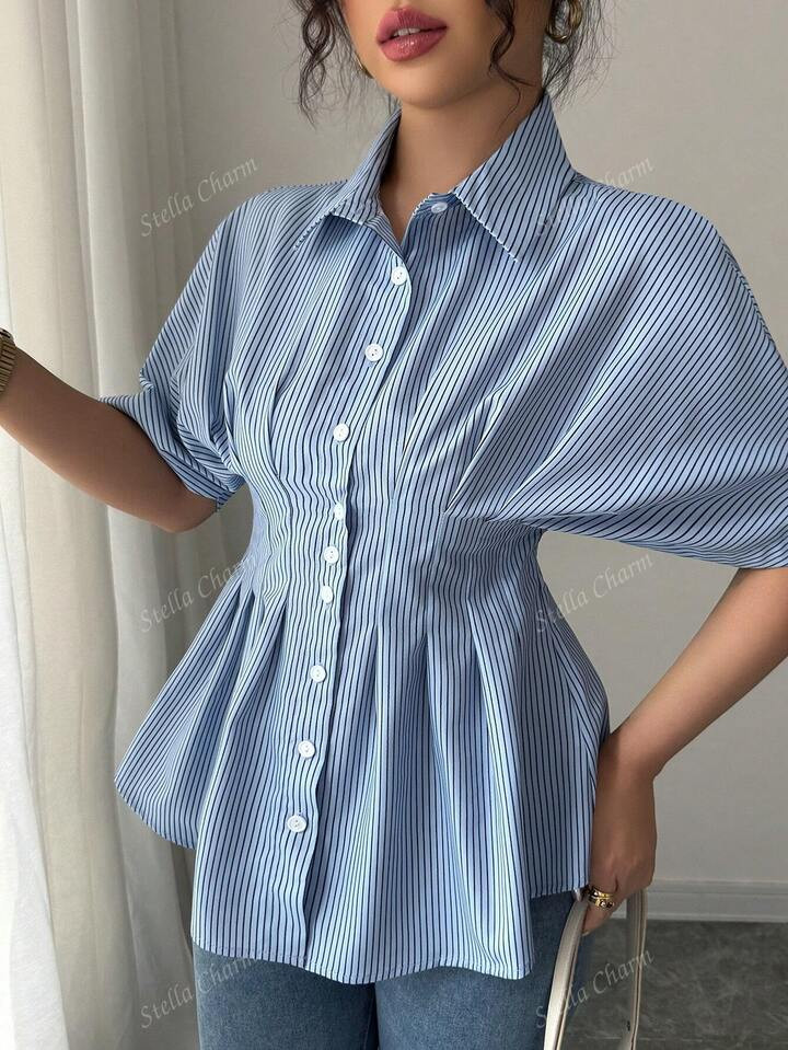 Summer Pleated Blouse Short-Sleeve Edition | SHEIN