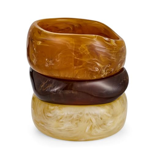 ENSKEFEN 3PCS Acrylic Resin Bangle Bracelet Set for Women Chunky Wide Beige Brown Geometric Irregular Acrylic Bracelets Vintage Statement Resin Bangles | Amazon (US)