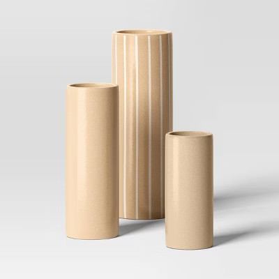 3pc Vase Set Ceramic Cylinder Neutral - Room Essentials™ | Target