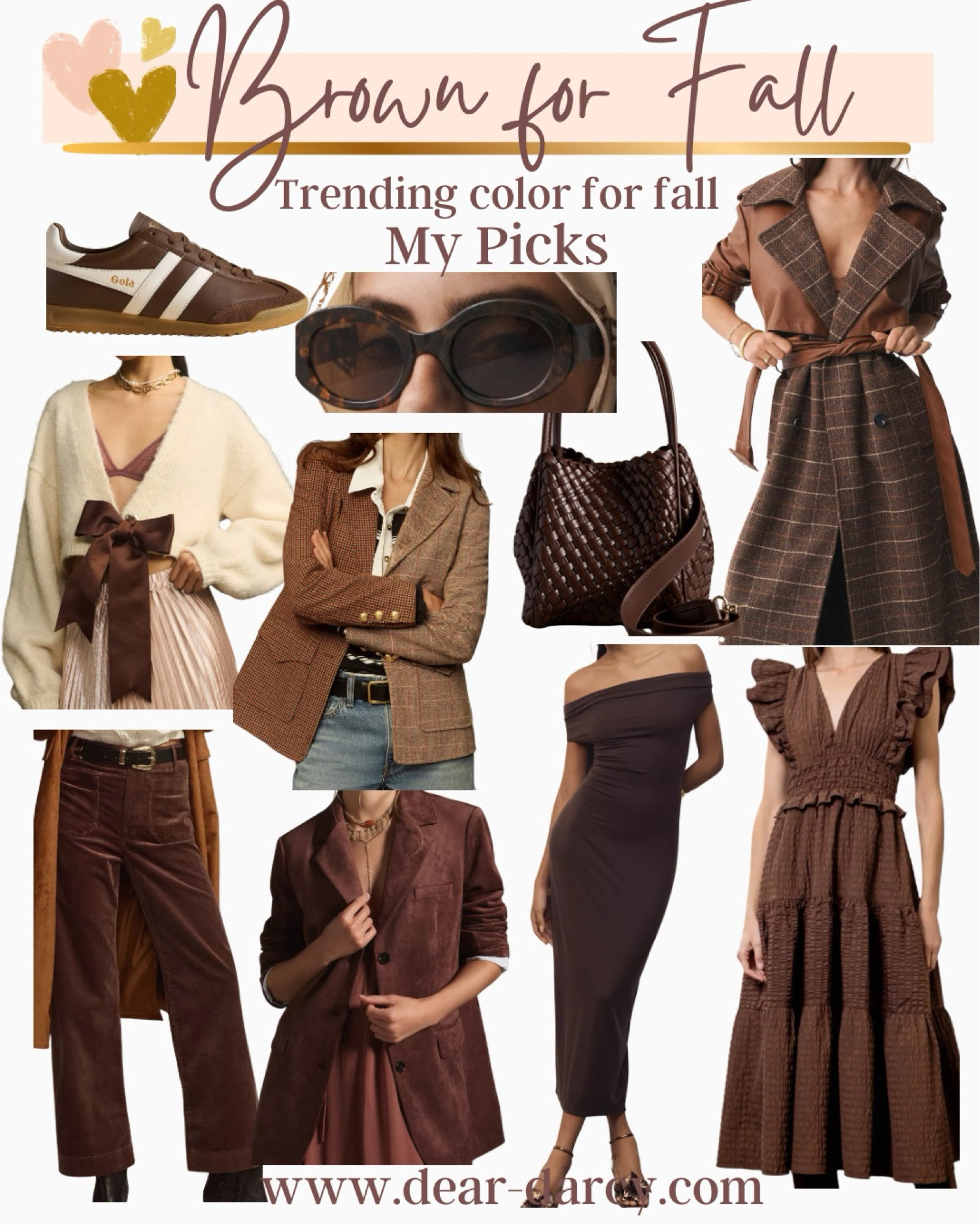 Brown for Fall
A trending color and here are some of my favorite pieces that would be a great addition to you wardrobe🍂🤎

From sweaters to dresses
A to die for jacket and a blazer that is so similar to a best seller of mine I wear  all the time from years past

A great bag I have in white comes in brown 
Tennis shoes
Great cord pant for workwear or casual chic 
And sunglasses so chic and under $60

The brown ruffled sleeves dress save 10% off with code Darcy10 



#LTKWorkwear #LTKStyleTip