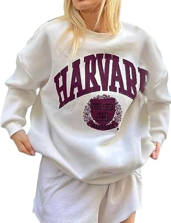 AIHUKOCY Women Harvard Letter Graphic Print Oversized Sweatshirt Crewneck Long Sleeve Drop Should... | Amazon (US)