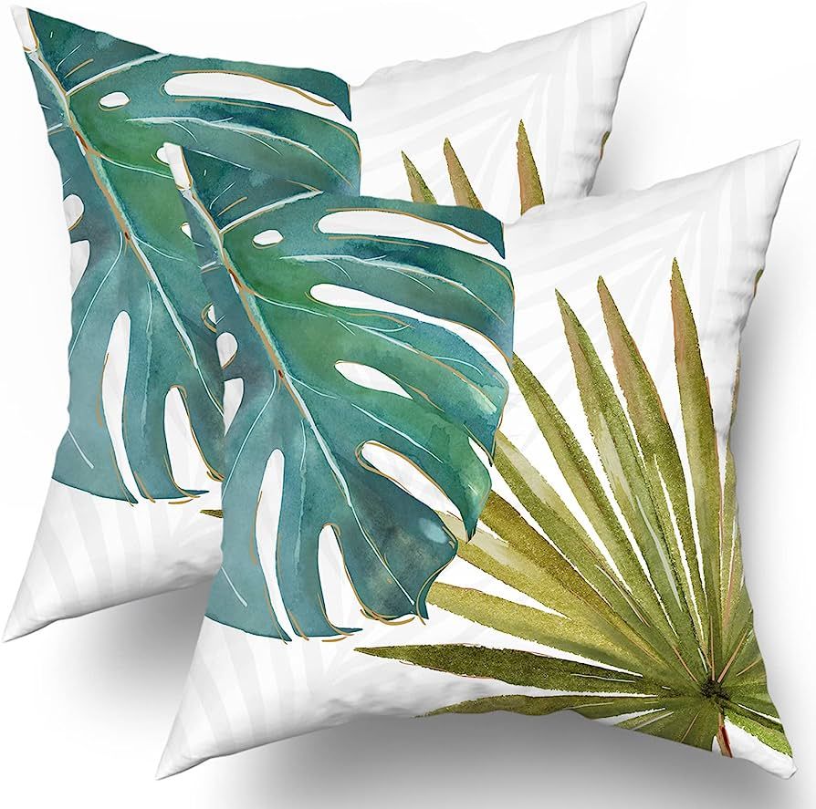 Olive Green Tropical Leaves Pillow Covers 18X18 Inch Monstera Banana Palm Leaf Couch Pillow Cases... | Amazon (US)