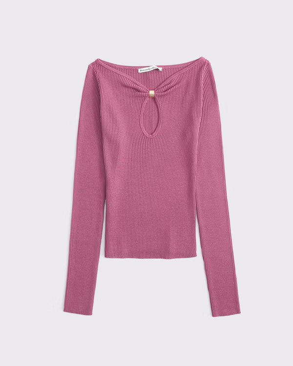 Hardware Keyhole Long-Sleeve Sweater Top | Abercrombie & Fitch (US)