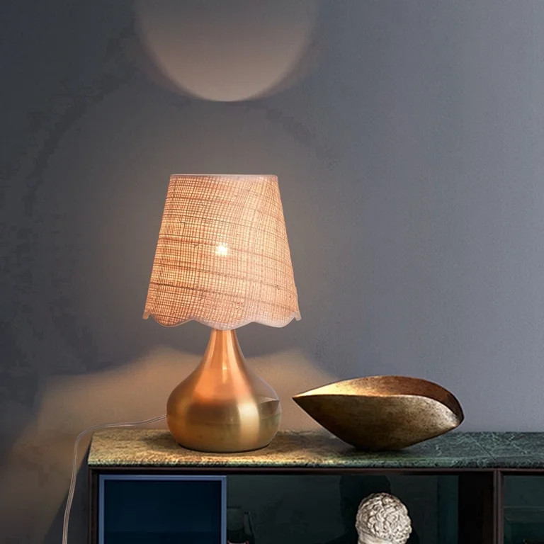 Brass Gold Mini Table Lamp, Small Bedside Nightstand Lamp with Wicker Shade for Bedroom, Living R... | Walmart (US)