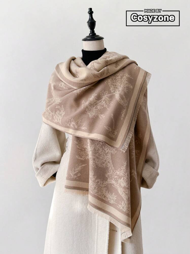 1pc Women's Reversible Faux Cashmere Jacquard Warm Scarf Shawl, Suitable For Daily Wear In Autumn And Winter | SHEIN
