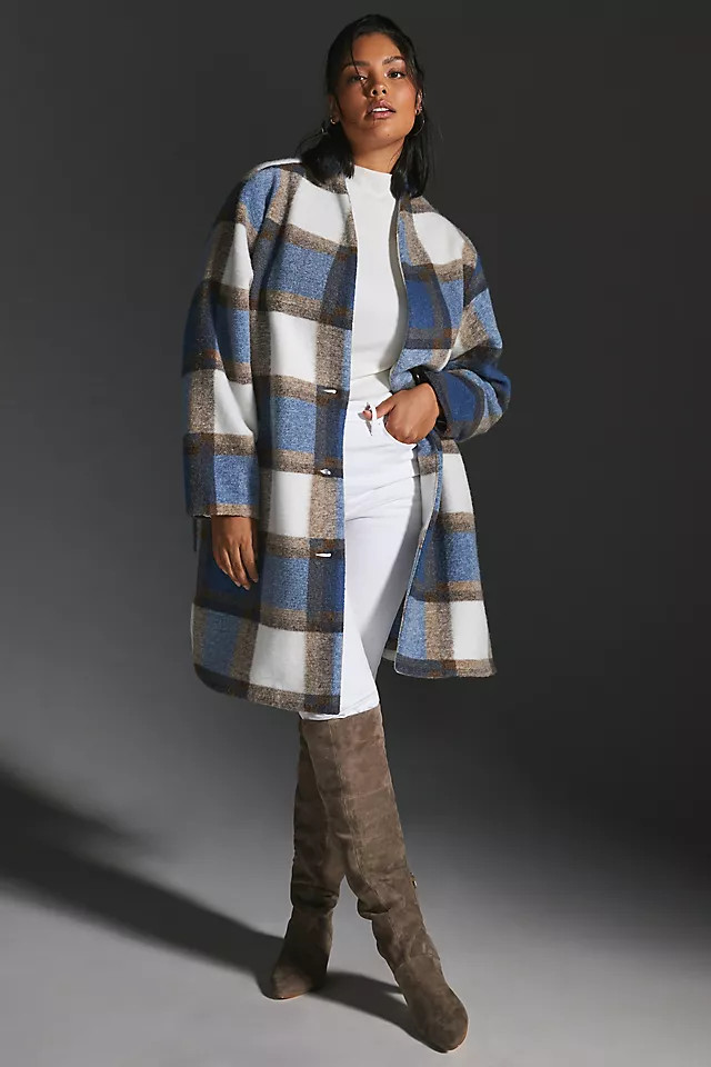 Bernardo Long Plaid Coat | Anthropologie (US)