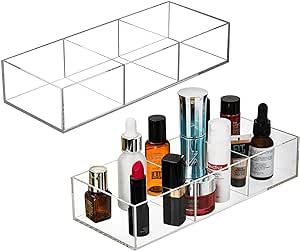 Okllen 2 Pack 3 Section Drawer Organizer, Acrylic Makeup Drawer Tray Small Clear Jewelry Storage ... | Amazon (US)