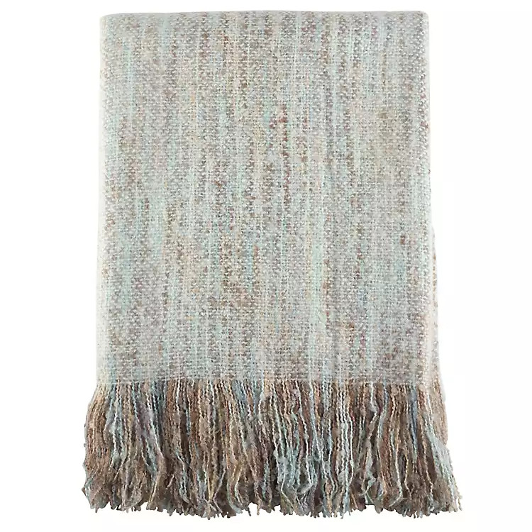 Blue Faux Mohair Fringe Throw | Kirkland's Home