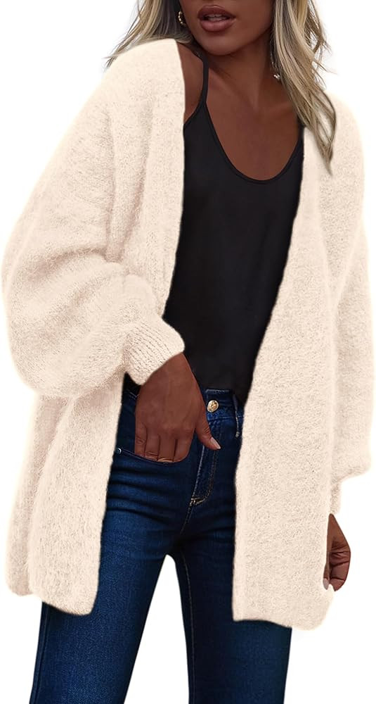 dowerme Women Open Front Cardigans Trendy Fall Long Sleeve Drop Shoulder Soft Knit Slouchy Sweate... | Amazon (US)
