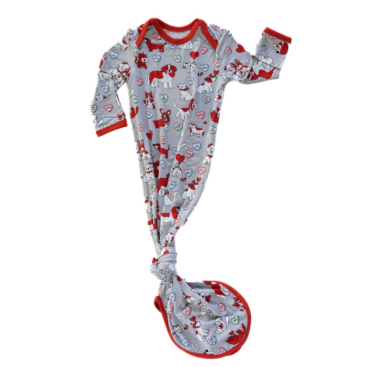 Gray Furever Valentines Bamboo Viscose Infant Knotted Gown | Little Sleepies