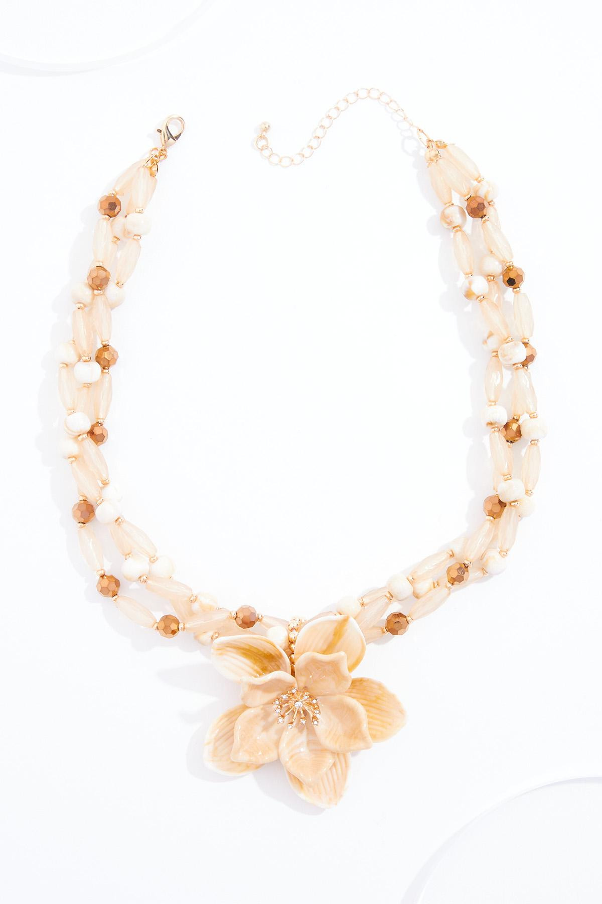 Lucite Flower Beaded Short Statement Necklace | Cato Fashions