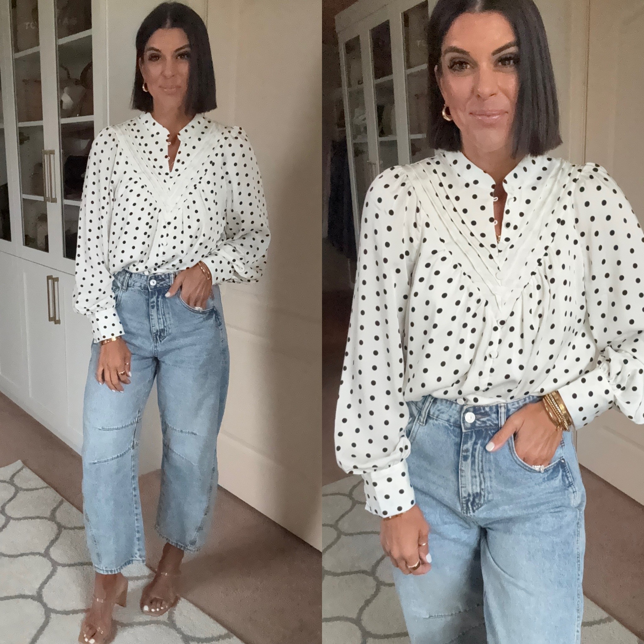 Size small in blouse size 2 in jeans 

#LTKSeasonal