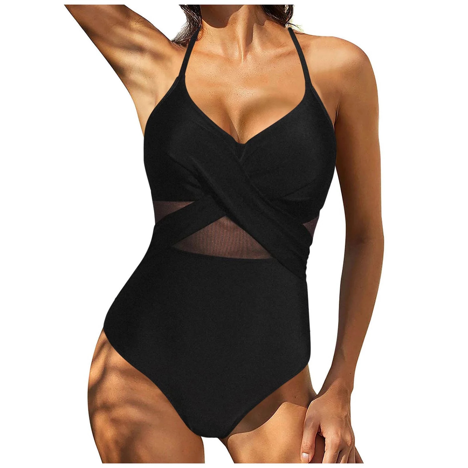 VerPetridure One Piece Bathing Suits for Women Full Coverage Women Front Cross Cutout Mesh One Pi... | Walmart (US)