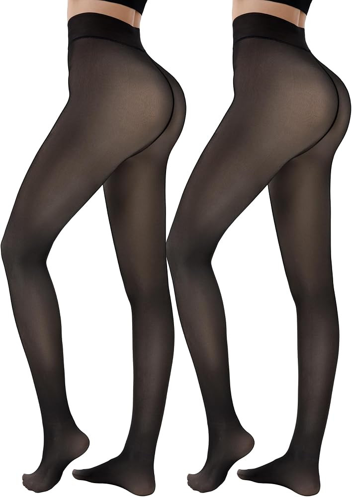 HONGTEYA 2 Pairs Fleece Lined Tights Women - Warm Sheer Pantyhose Fake Translucent Tights Winter ... | Amazon (US)