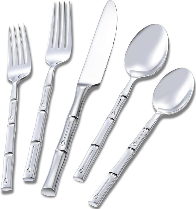 Bamboo 20-Piece Silverware Set, Stainless Steel Flatware Set, Cutlery Set Mirror Polished, Dishwa... | Amazon (US)