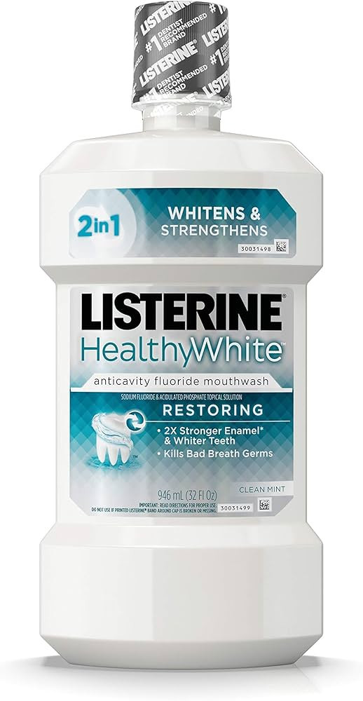 Listerine Healthy White Restoring Fluoride Mouth Rinse, Anticavity Mouthwash for Teeth Whitening,... | Amazon (US)