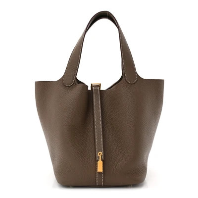 Hermes Taurillon Clemence Picotin Lock 22 MM Etoupe | FASHIONPHILE (US)