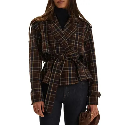 Favorite Daughter The Cropped Charles Plaid Trench Coat in Countryside Plaid at Nordstrom, Size X-Small | Nordstrom
