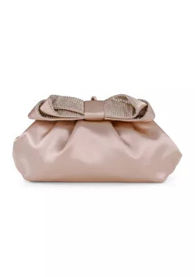 Jewel Badgley Mischka Bow Pouch Clutch with Crystals, Champagne | Belk