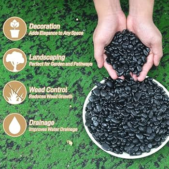 Mulctun 45LB Polished Black Pebbles,1/4" - 3/4" Small Black River Rocks for Landscaping, Natural ... | Amazon (US)