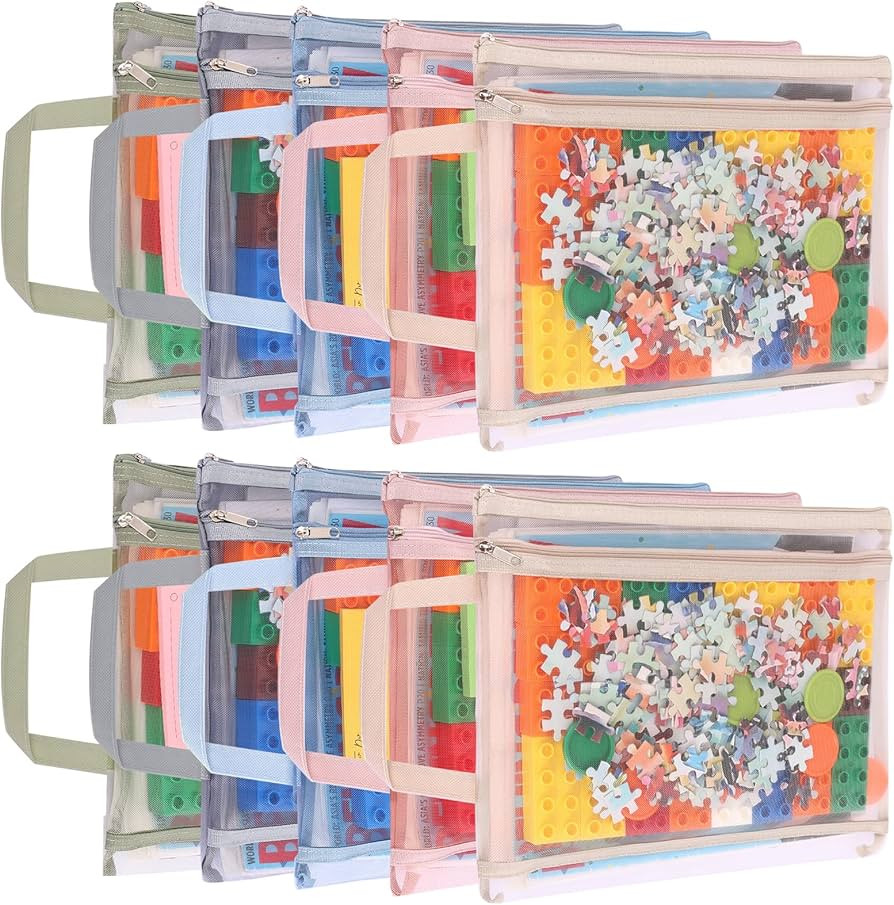 EOOUT 10 Pack Colored Mesh Zipper Pouch Bags, A5 Double-Layer Nylon Puzzle Organizers and Storage... | Amazon (US)
