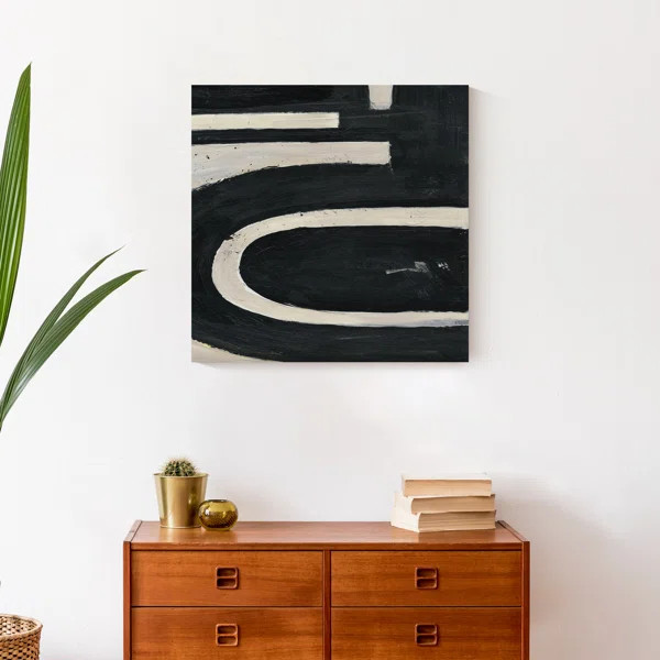 " Abstract Black And Tan Swoops " Painting Print on Canvas | Wayfair North America