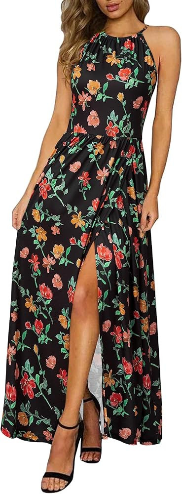 KILIG Women's Summer Floral Beach Flowy Split Maxi Long Dresses | Amazon (US)