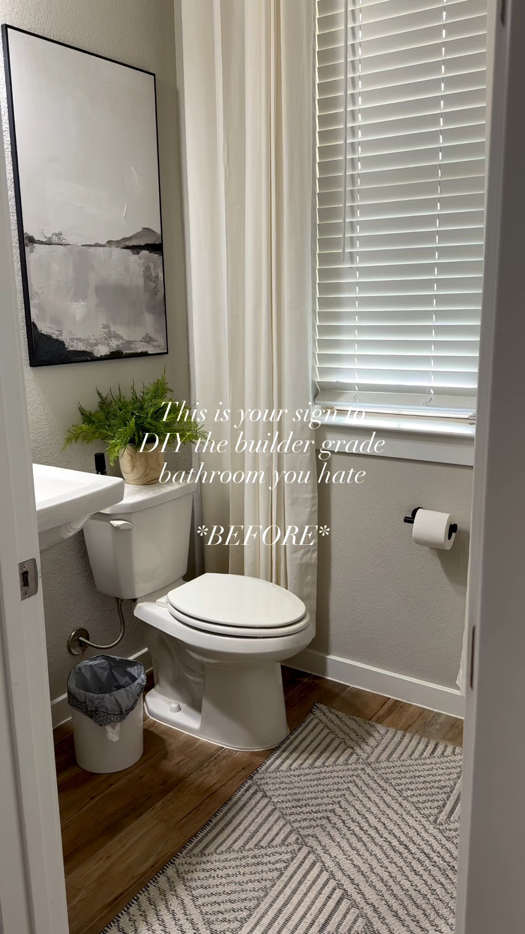 Bathroom reveal ✨

Shelves are from At Home. Lamp, hand soap, candle, and boxes on shelves are from HomeGoods. Planter and florals are from Hobby Lobby

Paint colors are Sherwin Williams Black Fox and Manor house mixed for a DIY limewash

Floors are peel and stick tile and then caulked with matching silicon black caulk in between tiles and white bathroom caulk around the baseboards, tile, and sink.

Bathroom DIY, DIY FLOORS, peek and stick floors, renter friendly demo, moody bathroom, dark bathroom, half bath ideas, Pinterest worthy bathroom, at home diy, home improvement 

#LTKHome
