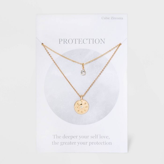 Cubic Zirconia with Evil Eye Layered Short Necklace - Gold | Target