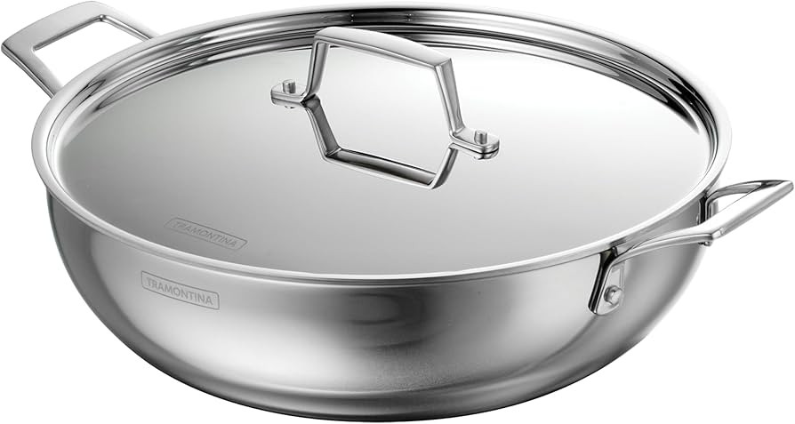 Tramontina Utsava 6-Quart Tri-Ply Clad Stainless Steel Kadai with Lid, Extra Large Kadhai Pot for... | Amazon (US)