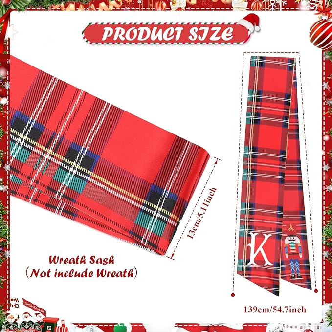 2Pcs Christmas Wreath Sash for Front Door Xmas Wreath Sash Embroidery Monogram Satin Wreath Sash ... | Amazon (US)