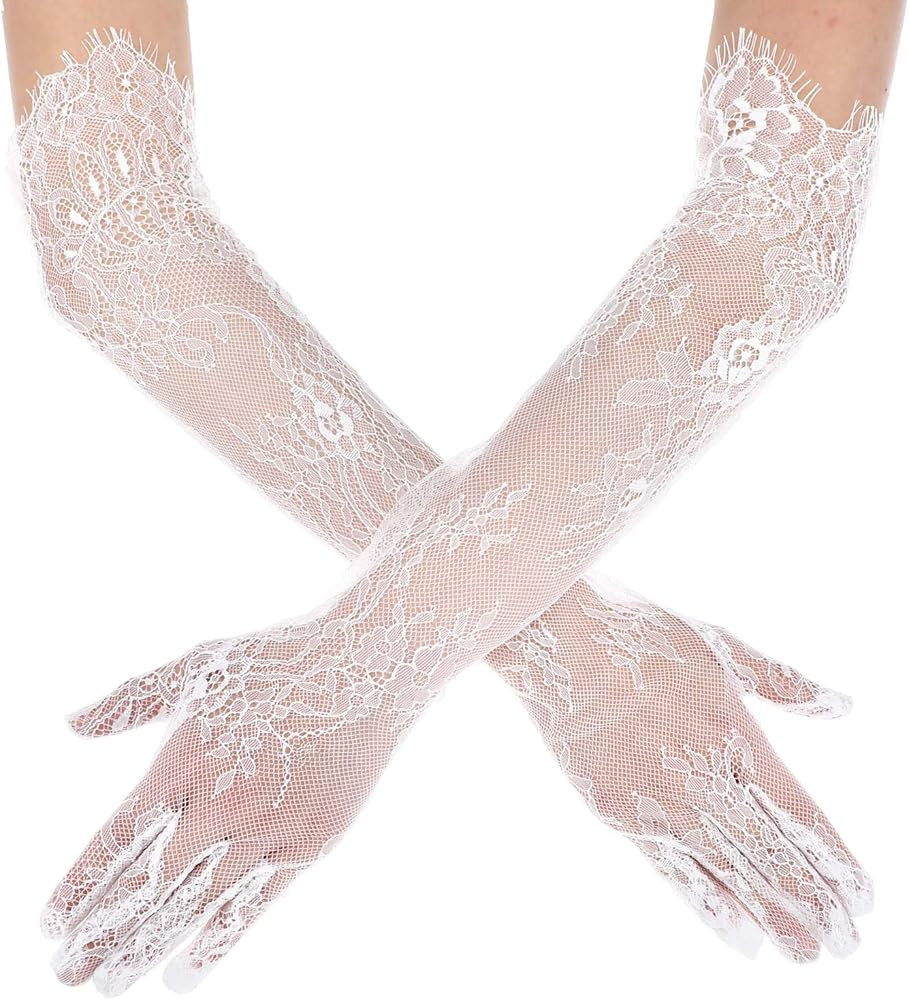 Yolev Lace Gloves Women Elegant Floral Mesh Tulle Sheer Long Tea Party 1920s Elbow Length Bridal ... | Amazon (US)