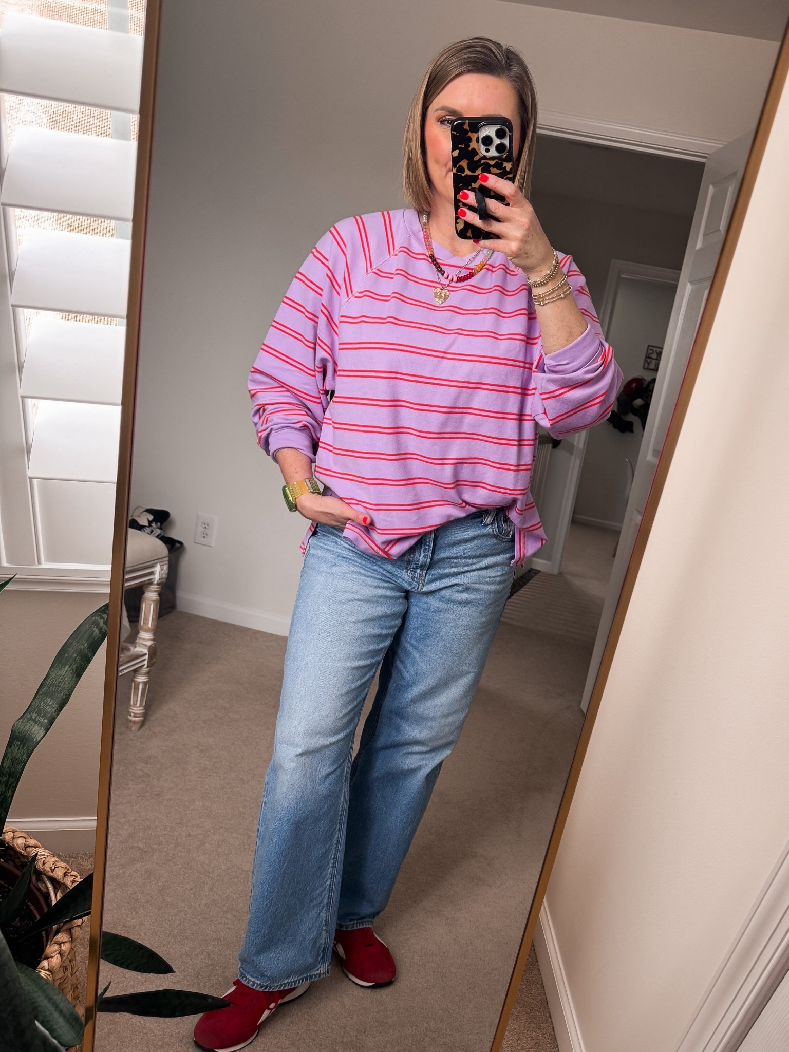 Everything about this top is perfect- the fun colors and stripes, slightly oversized fit and the fabric is soft and lightweight. 

It comes in several colors (arrows and solids). I also grabbed the white. 

I usually wear a medium but sized down to a small  

#LTKootd
