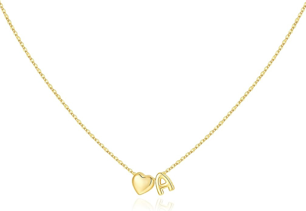 M MOOHAM Valentines Gifts for Kids Her - Heart Initial Necklaces for Women Girls 14K Gold Plated ... | Amazon (US)