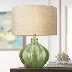 Gordy Green Ribbed Mid-Century Modern Ceramic Table Lamp | Lamps Plus