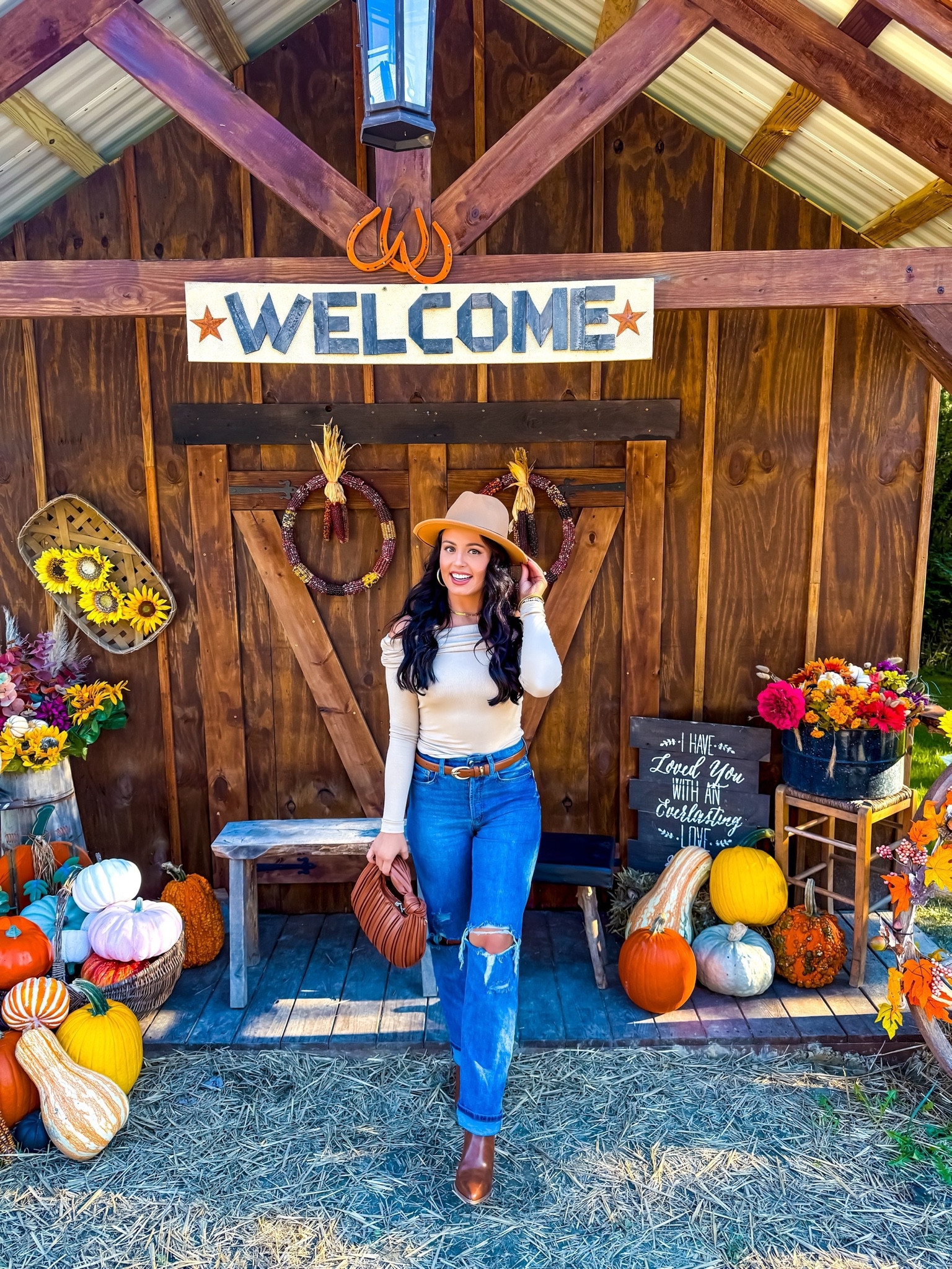 Under $23 Amazon off the shoulder top (small, 5+ colors), under $40 Levi’s distressed jeans (tts), under $55 Amazon tan leather booties (tts), under $15 Amazon belt set, under $15 Amazon brown purse and under Amazon  $30 fedora hat (multiple colors) #founditonamazon 

#LTKSeasonal #LTKSaleAlert #LTKFindsUnder50