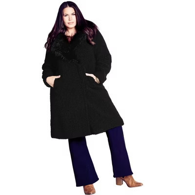 Avenue Teddy Faux Fur Jacket - 14, Black | Target