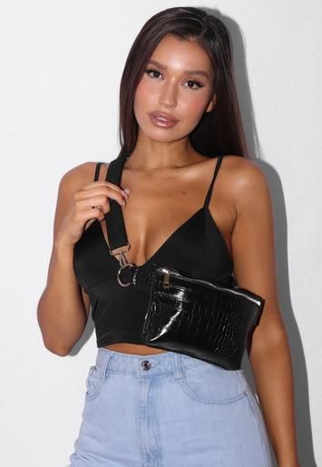Black Croc Detail Structured Fanny Pack | Missguided (US & CA)