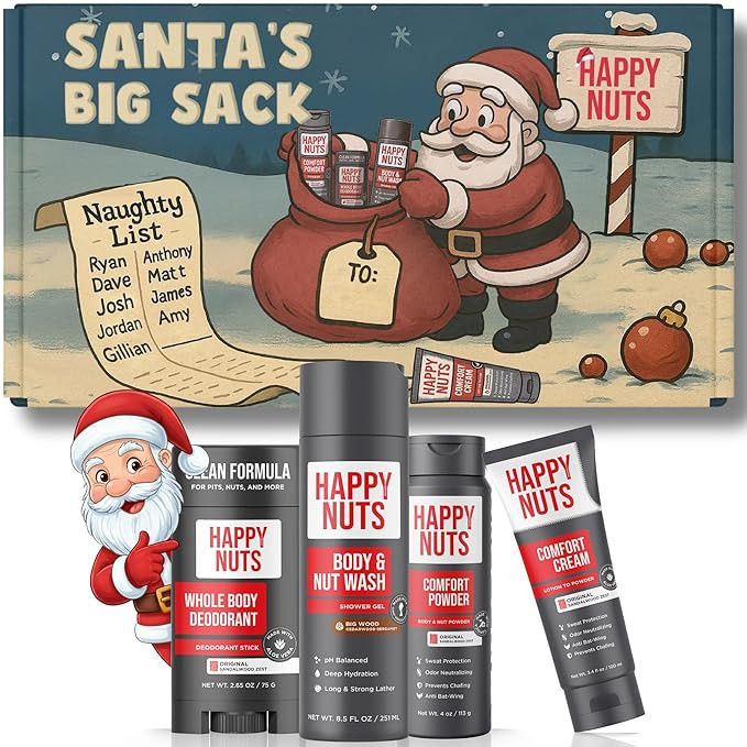 Happy Nuts Santa’s Big Sack - Funny Holiday Gift Box for Men - 4-in-1 Men's Care: Comfort Cream... | Amazon (US)