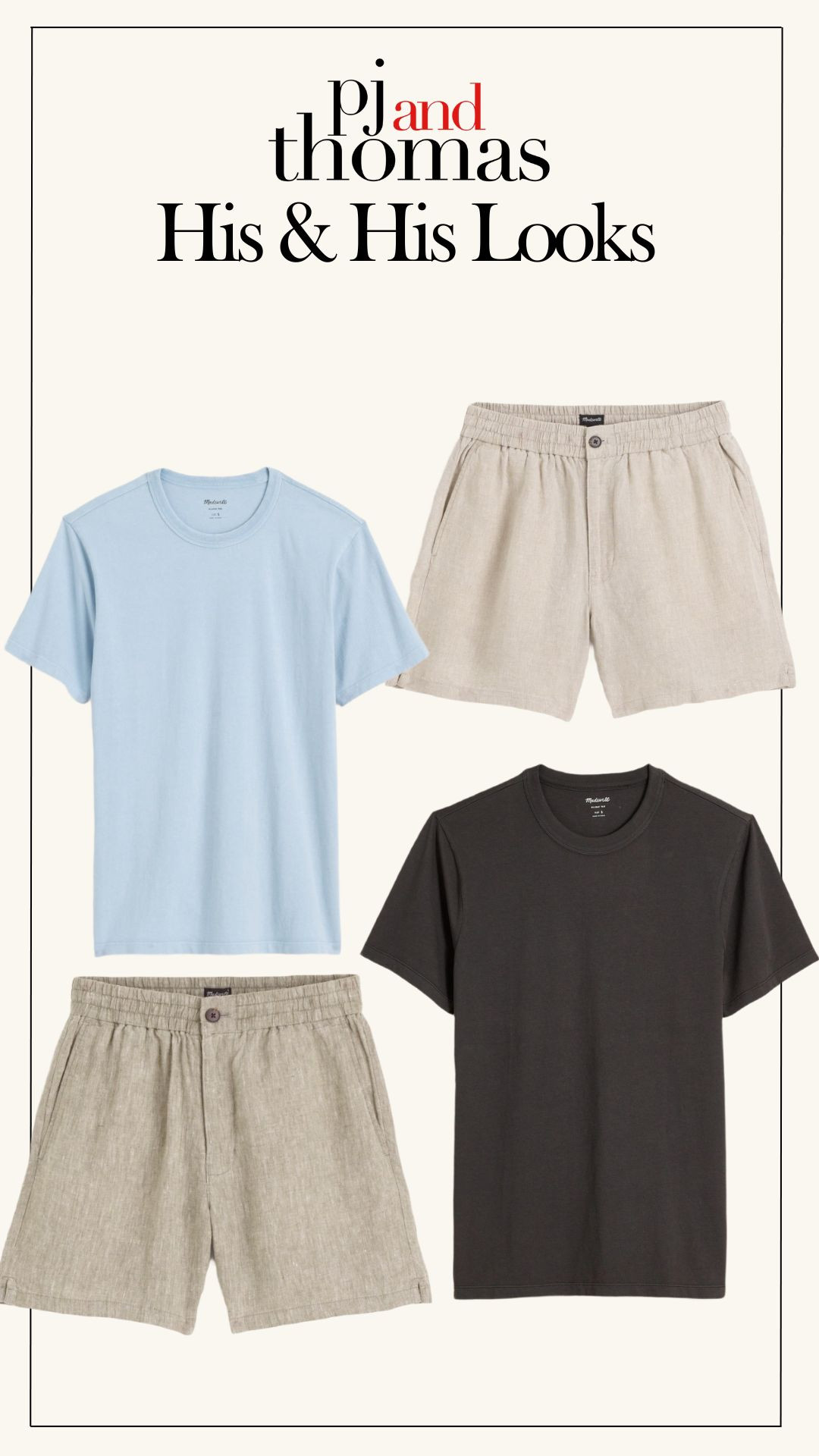 👕 Casual twinning never looked so effortless.
These lightweight linen shorts and soft tees are our go-to summer uniform—comfy, breathable, and just enough coordination to make people stare (in a good way).

#HisAndHis #CouplesStyle #LTKSummer #MensStyle #LTKOutfit #PJandThomasStyle #LTKLook #OOTD

 

 #LTKSummerEdit #LTKMens