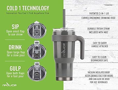 Reduce Tumbler – 24oz Cold 1 Mug With Lid, Straw and Handle – 24 Hours Cold – Easy-Hold Han... | Amazon (US)